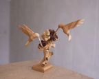 Handmade Hummingbird Feeding on Flower Sculpture - Parasite Wood, Home Decor, view 10
