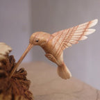 Handmade Hummingbird Feeding on Flower Sculpture - Parasite Wood, Home Decor, view 4