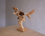 Handmade Hummingbird Feeding on Flower Sculpture - Parasite Wood, Home Decor, view 9