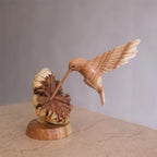 Handmade Hummingbird Feeding on Flower Sculpture - Parasite Wood, Home Decor