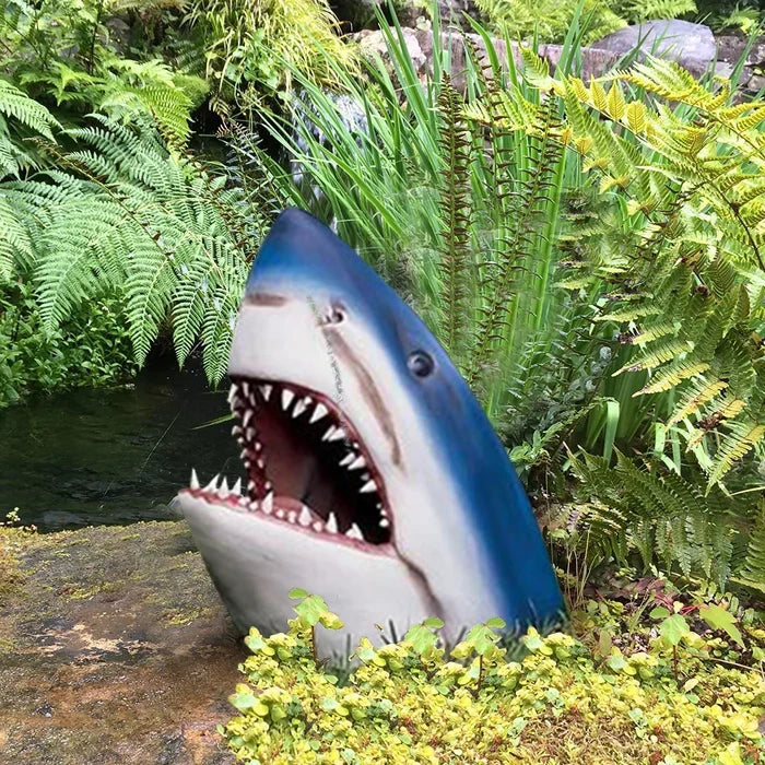 Realistic Shark Statue Decoration - Synthetic Resin, Blue, 12x20 cm, view 2