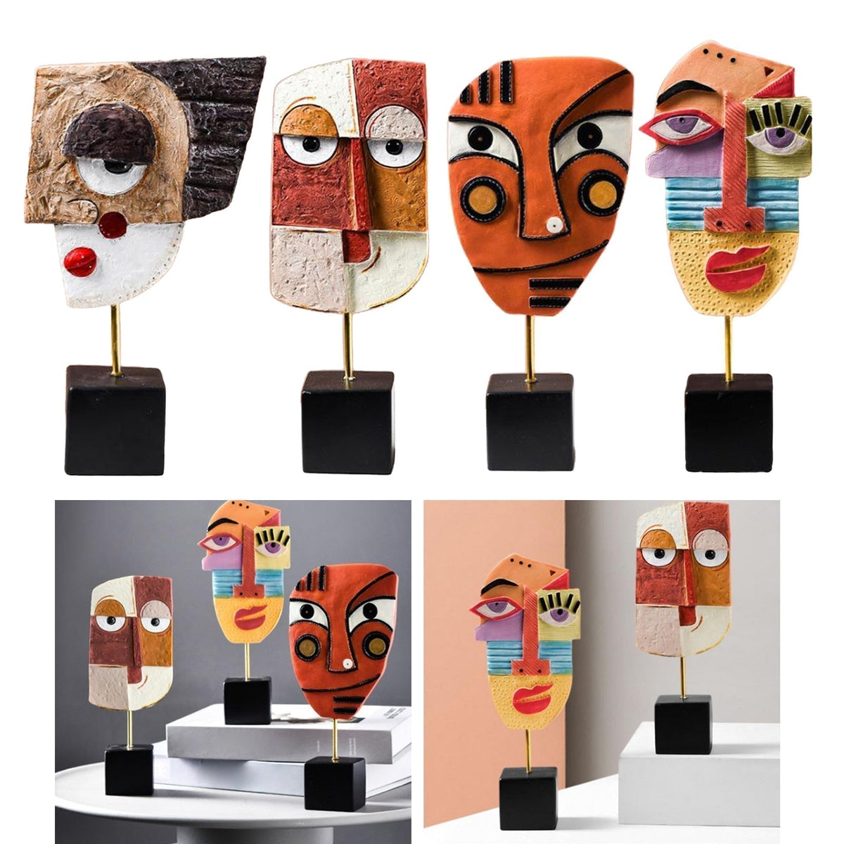 Abstract Pop Art Face Home Sculpture - Geometric Design, Vibrant Colours, view 12