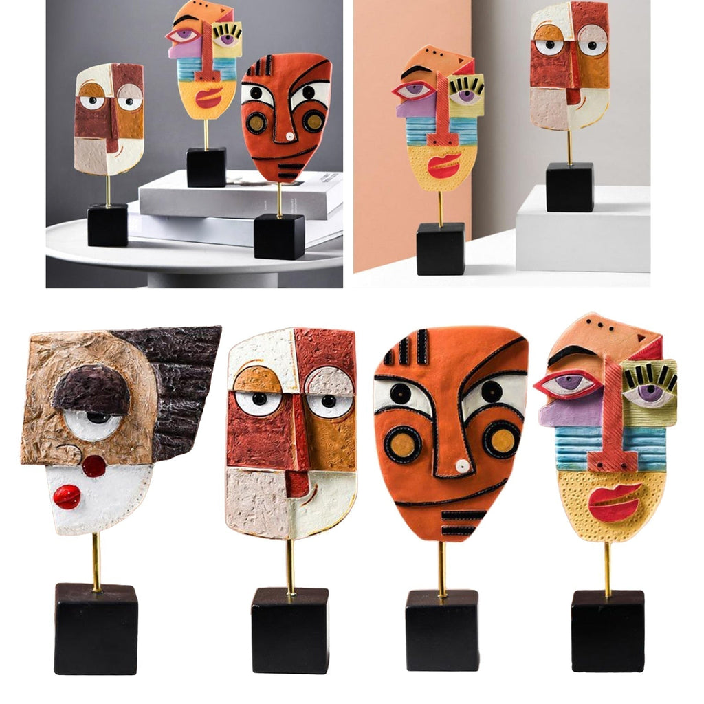 Abstract Pop Art Face Home Sculpture - Geometric Design, Vibrant Colours, view 2