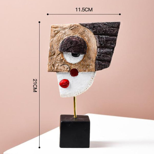 Abstract Pop Art Face Home Sculpture - Geometric Design, Vibrant Colours