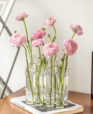 Flexible Glass Tube Flower Vase with Hinges - Borosilicate, 6 or 8 Tubes