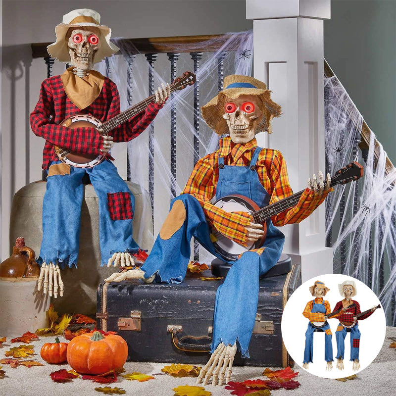 Funny Animated Duel Banjo Skeletons - 40cm, Battery Powered