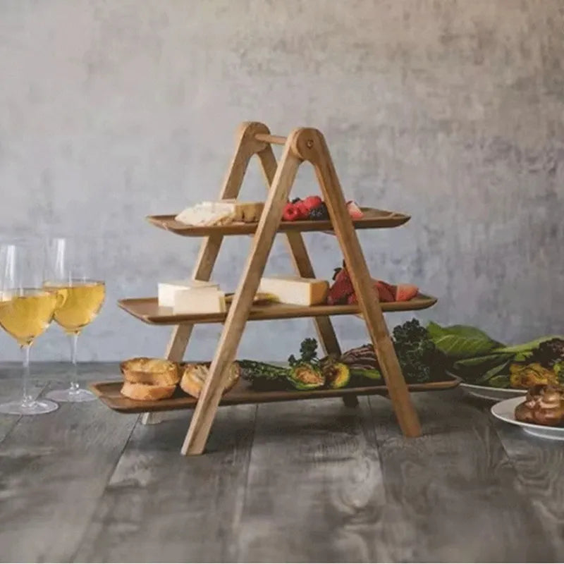 3-Tier Wooden Step Plate Cake Stand for Parties - Farmhouse Style, 3 cm Thick, view 3