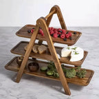 3-Tier Wooden Step Plate Cake Stand for Parties - Farmhouse Style, 3 cm Thick, view 4