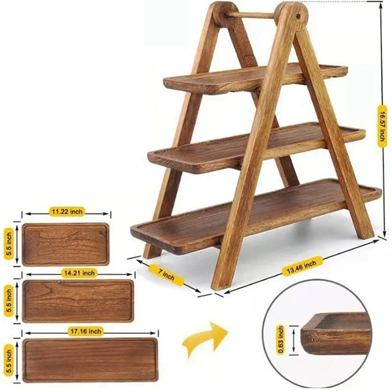 3-Tier Wooden Step Plate Cake Stand for Parties - Farmhouse Style, 3 cm Thick, view 6