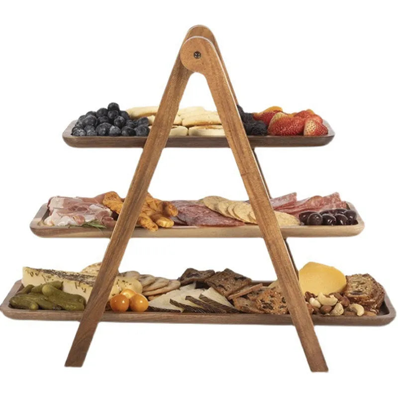 3-Tier Wooden Step Plate Cake Stand for Parties - Farmhouse Style, 3 cm Thick