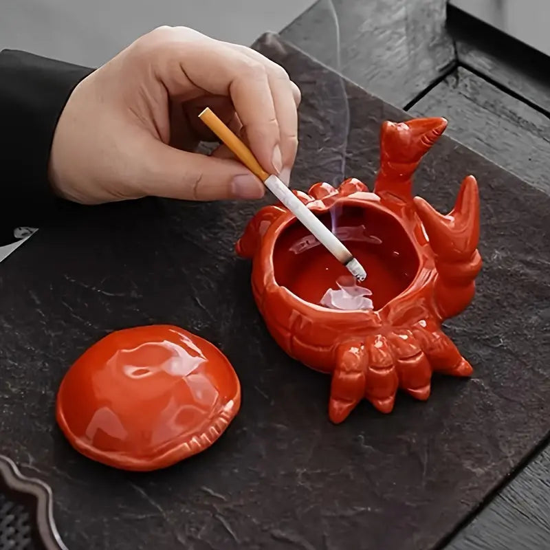 Crab Shaped Ashtray with Removable Lid - Easy to Clean, Fun Design, view 3
