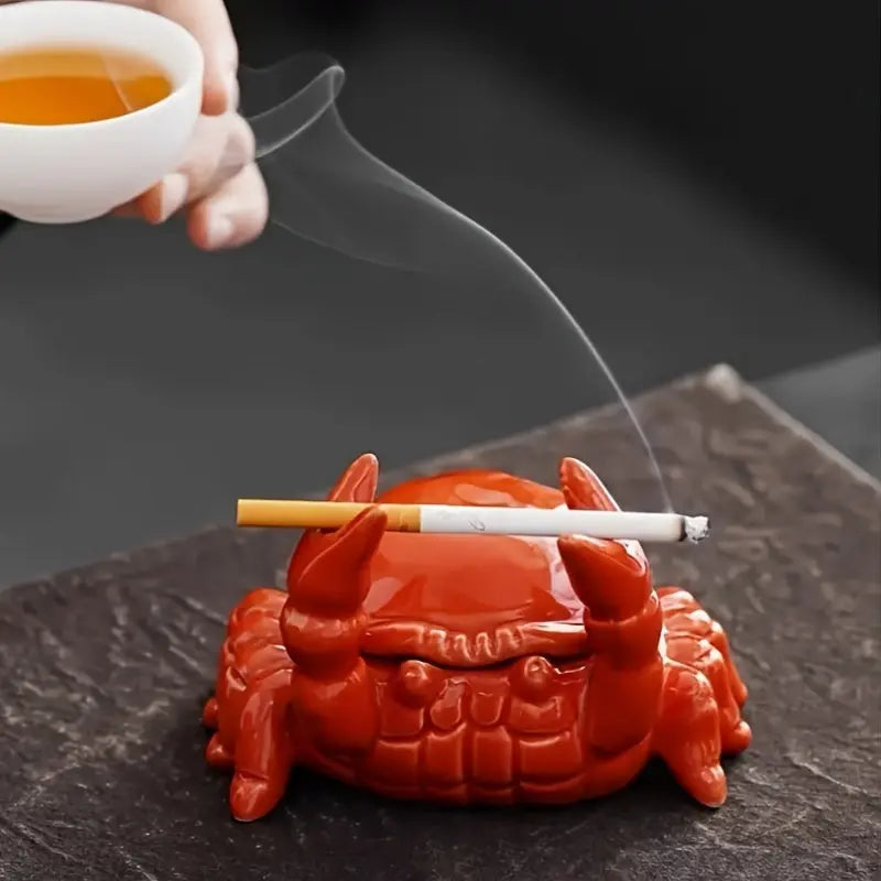 Crab Shaped Ashtray with Removable Lid - Easy to Clean, Fun Design, view 4