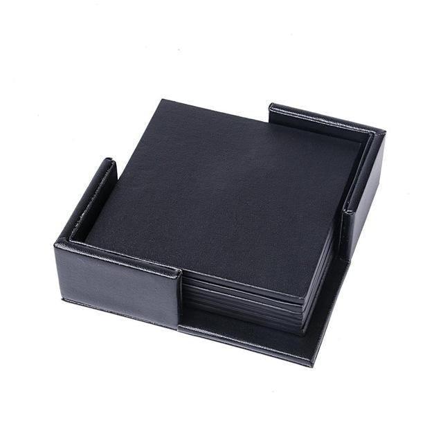 Vegan Leather Coaster Set - Marble Finish, Round or Square, view 2