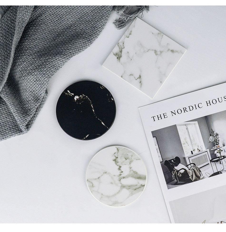 Vegan Leather Coaster Set - Marble Finish, Round or Square, view 4