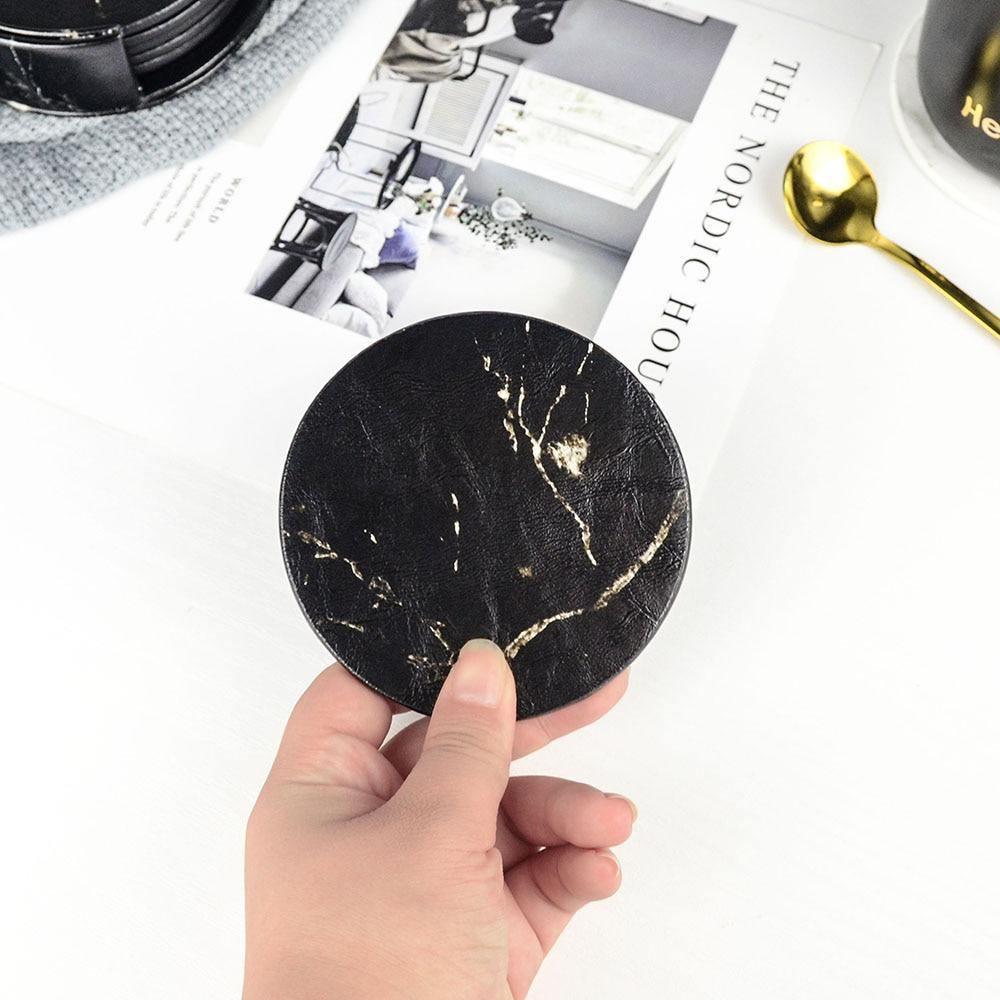 Vegan Leather Coaster Set - Marble Finish, Round or Square, view 5