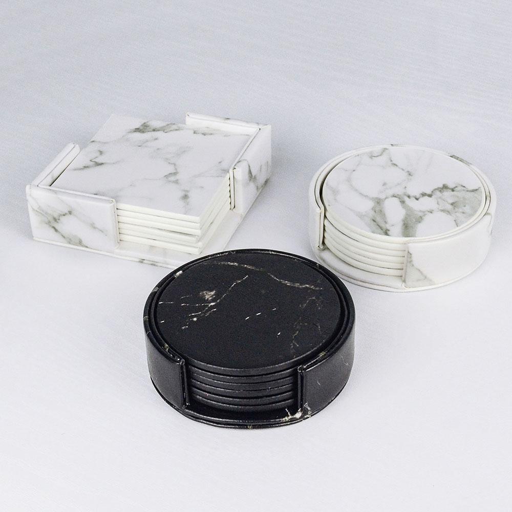 Vegan Leather Coaster Set - Marble Finish, Round or Square, view 7