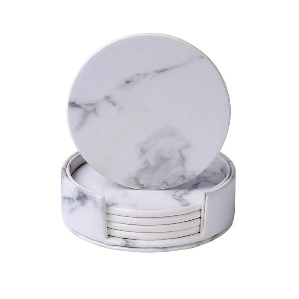Vegan Leather Coaster Set - Marble Finish, Round or Square, view 8