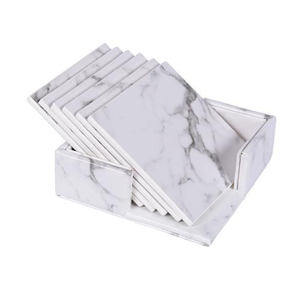 Vegan Leather Coaster Set - Marble Finish, Round or Square, view 9