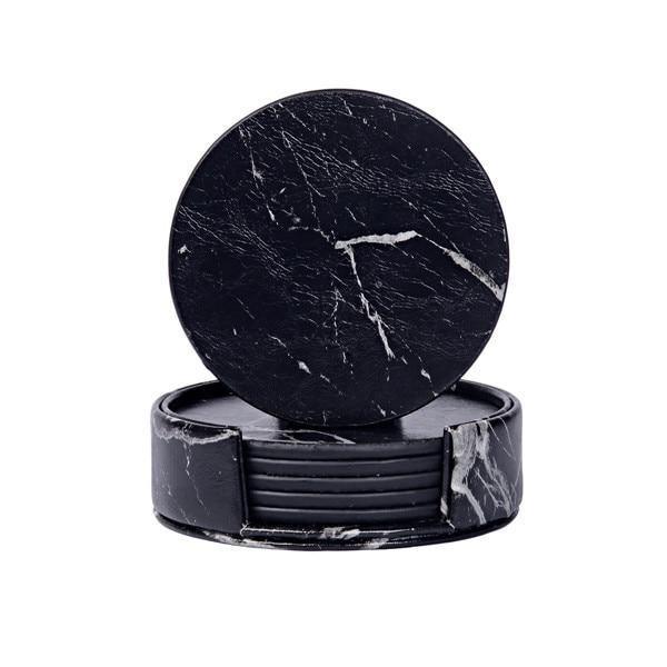 Vegan Leather Coaster Set - Marble Finish, Round or Square