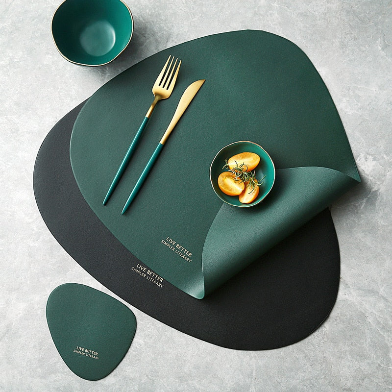 Triangle Faux Leather Placemat Set with Matching Coasters, 4 Colours, view 6