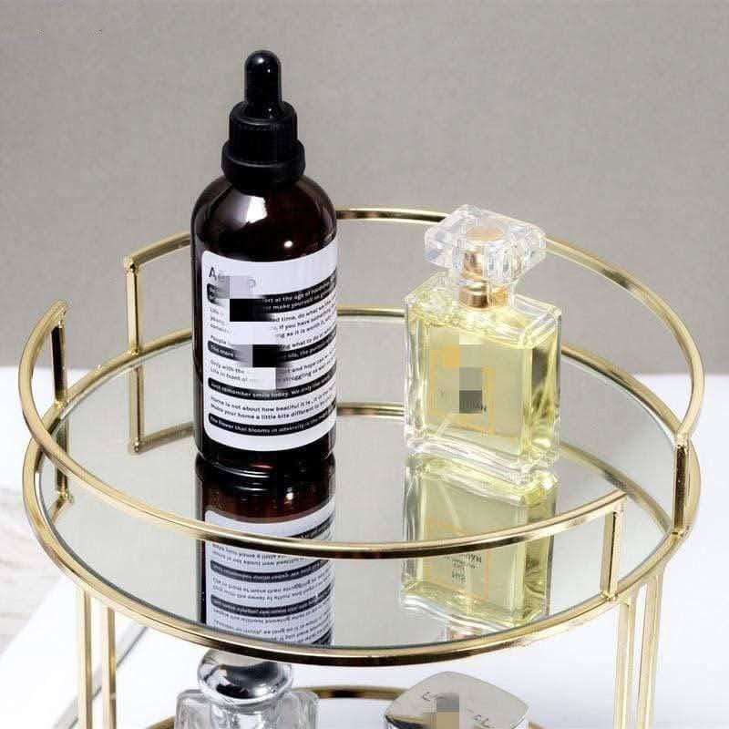 Golden Glass Makeup Mirror Organizer for Vanity - 23x21 cm, Gold Frame, view 2