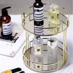 Golden Glass Makeup Mirror Organizer for Vanity - 23x21 cm, Gold Frame, view 3