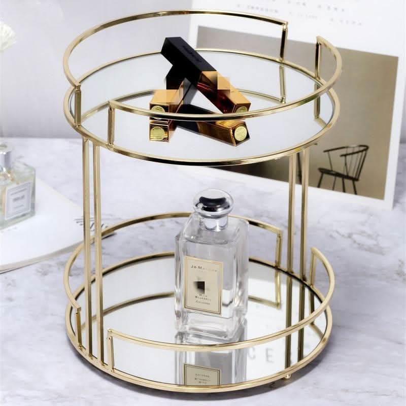 Golden Glass Makeup Mirror Organizer for Vanity - 23x21 cm, Gold Frame