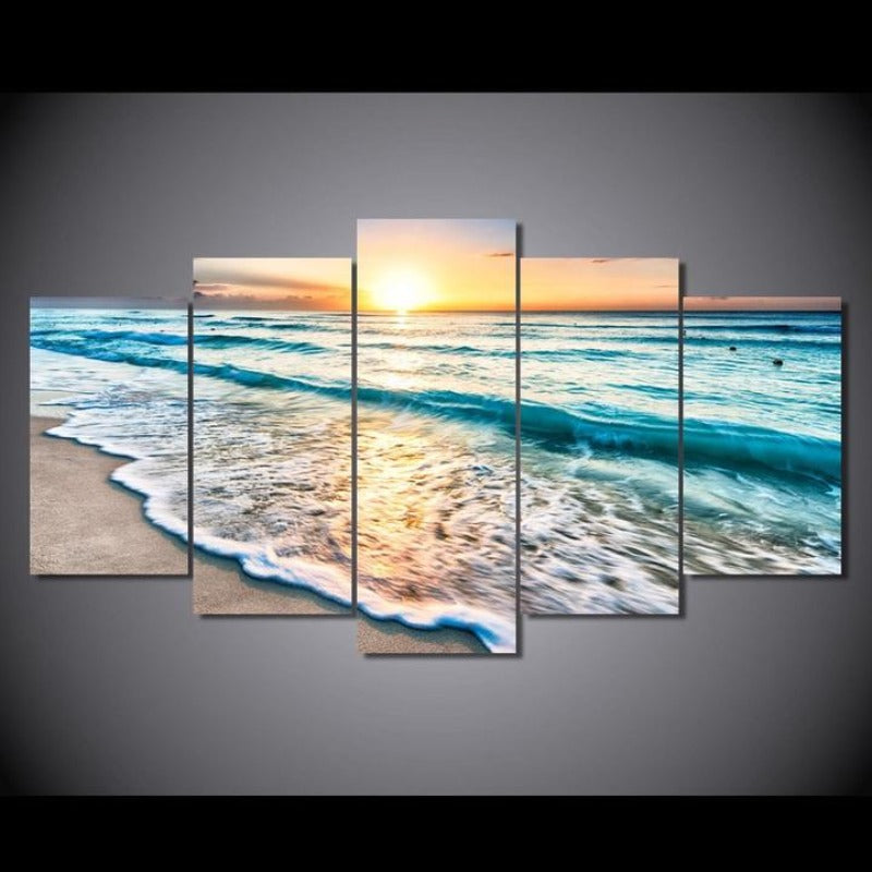 Beach Sunset Canvas Wall Art for Living Room or Bedroom - 5 Piece, Oil on Canvas, view 3