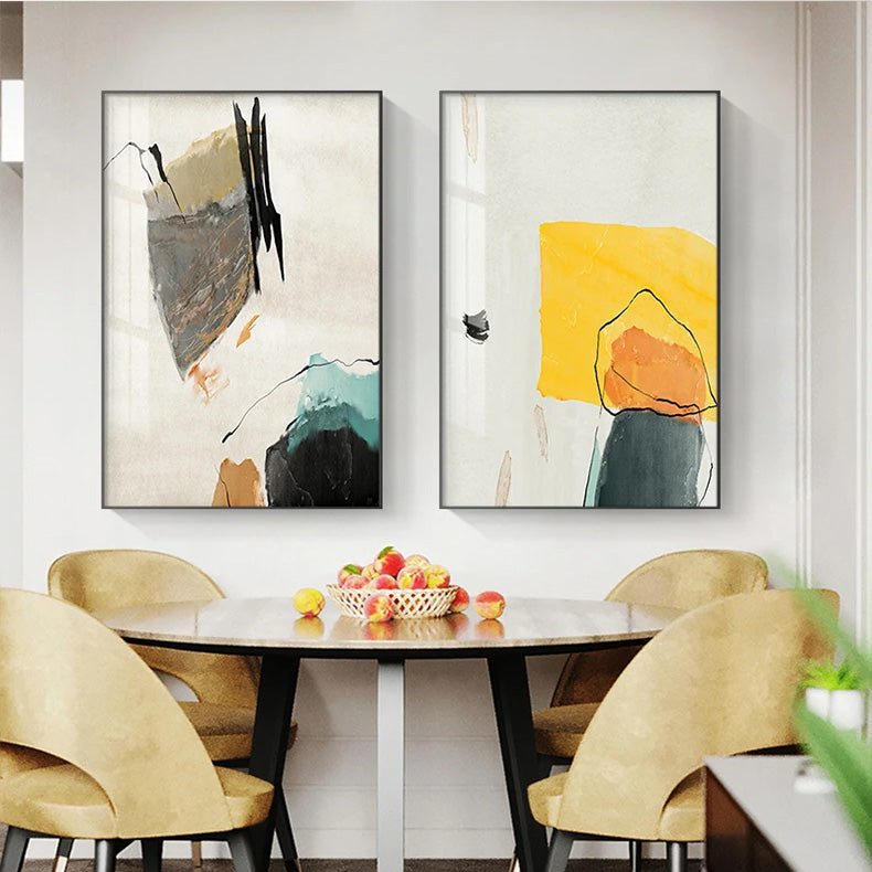 Minimalist Abstract Wall Art Canvas Prints - Orange Yellow Black Beige, Unframed, view 3