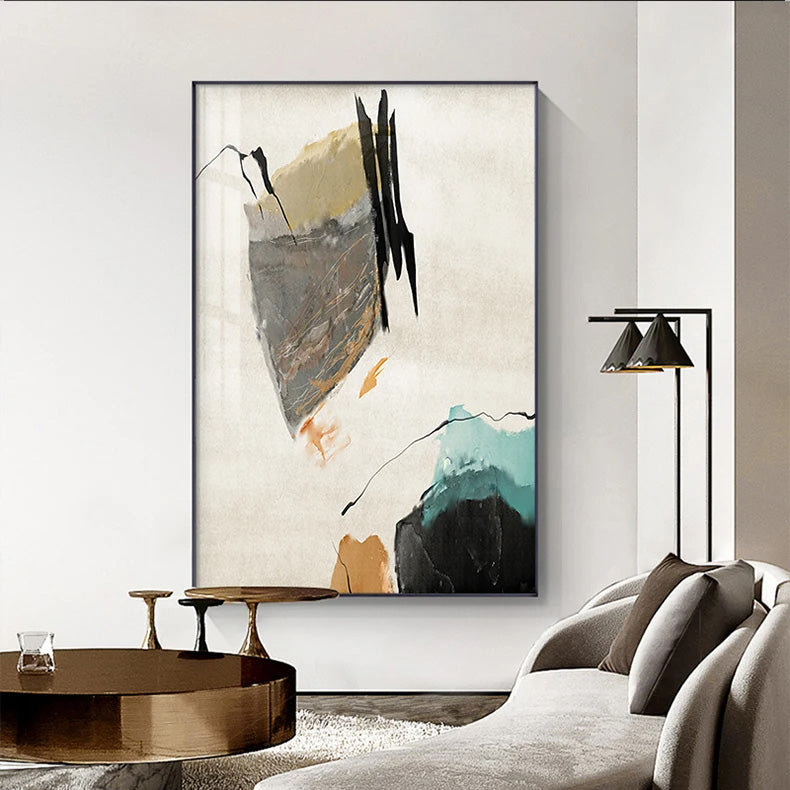 Minimalist Abstract Wall Art Canvas Prints - Orange Yellow Black Beige, Unframed, view 4