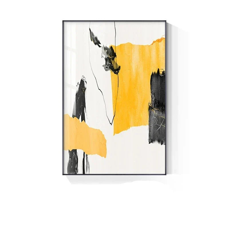 Minimalist Abstract Wall Art Canvas Prints - Orange Yellow Black Beige, Unframed, view 7