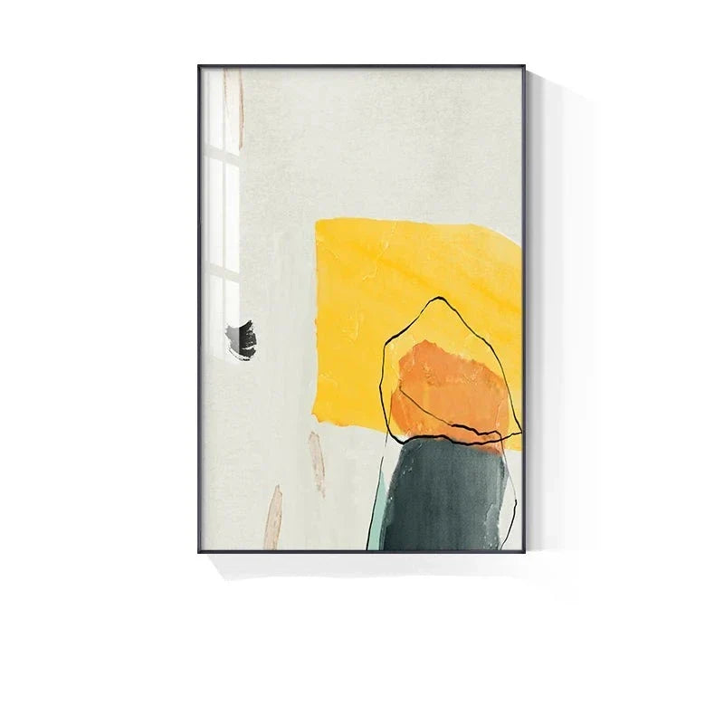 Minimalist Abstract Wall Art Canvas Prints - Orange Yellow Black Beige, Unframed, view 9
