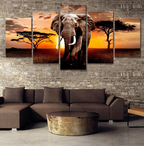 Elephant Canvas Wall Art - 5 Piece, Oil on Premium Water-Resistant Canvas