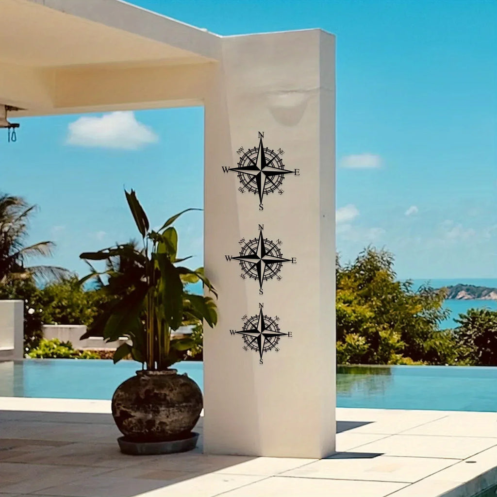 Nautical Compass Rose 3D Metal Wall Art for Living Room, Dining, Office - Iron