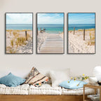 Set of 3PCS Blue Sea Sandy Beach Wall Art Canvas Prints for Living Room - 320gsm, view 2