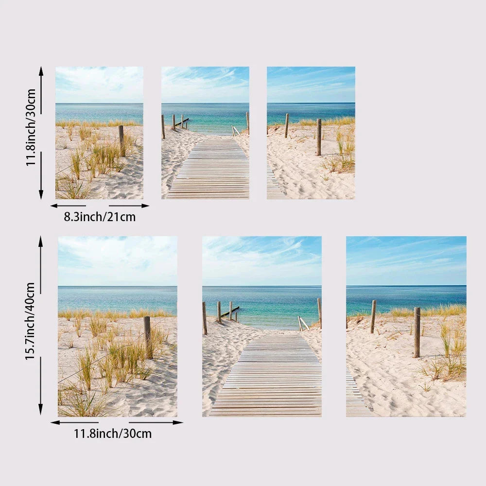Set of 3PCS Blue Sea Sandy Beach Wall Art Canvas Prints for Living Room - 320gsm, view 3