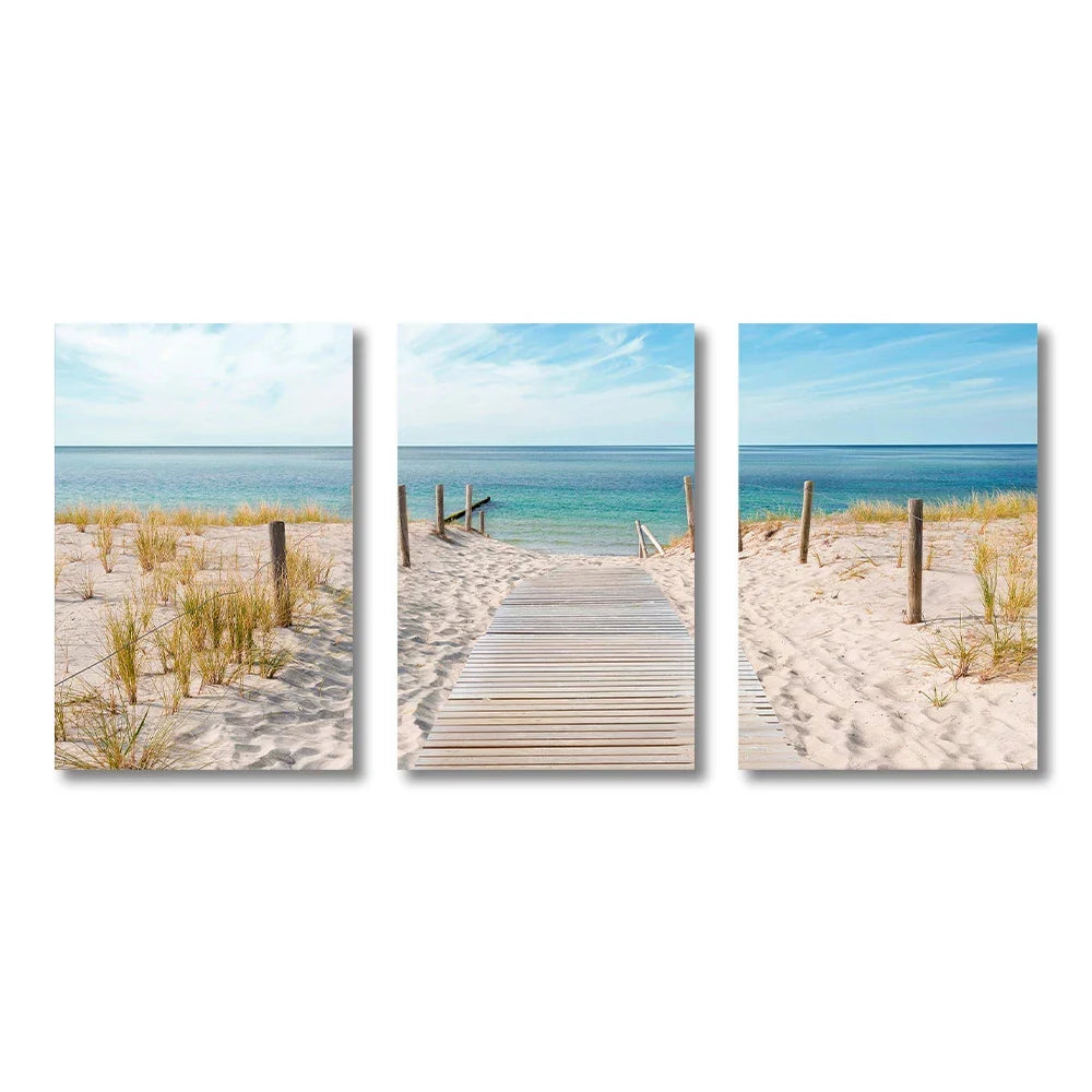 Set of 3PCS Blue Sea Sandy Beach Wall Art Canvas Prints for Living Room - 320gsm, view 4