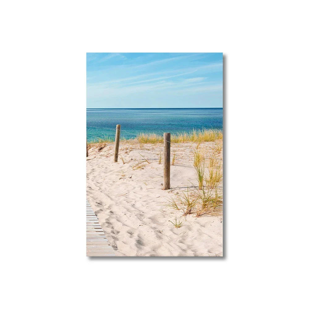 Set of 3PCS Blue Sea Sandy Beach Wall Art Canvas Prints for Living Room - 320gsm, view 6