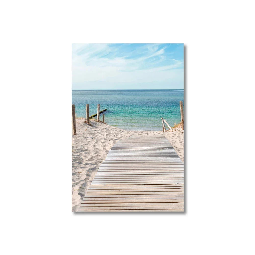 Set of 3PCS Blue Sea Sandy Beach Wall Art Canvas Prints for Living Room - 320gsm, view 7