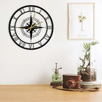 Nautical Compass Wall Clock - 30cm Metal, Silent Operation, view 2