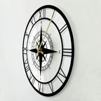 Nautical Compass Wall Clock - 30cm Metal, Silent Operation, view 3