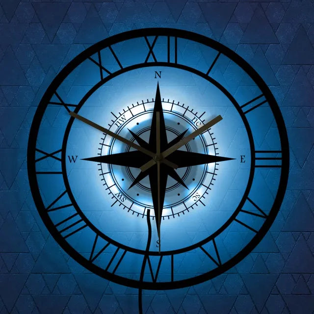 Nautical Compass Wall Clock - 30cm Metal, Silent Operation, view 5