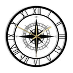 Nautical Compass Wall Clock - 30cm Metal, Silent Operation