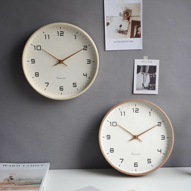 Wooden Wall Clock Silent Scandinavian - Solid Wood, 9.8" or 11.8"