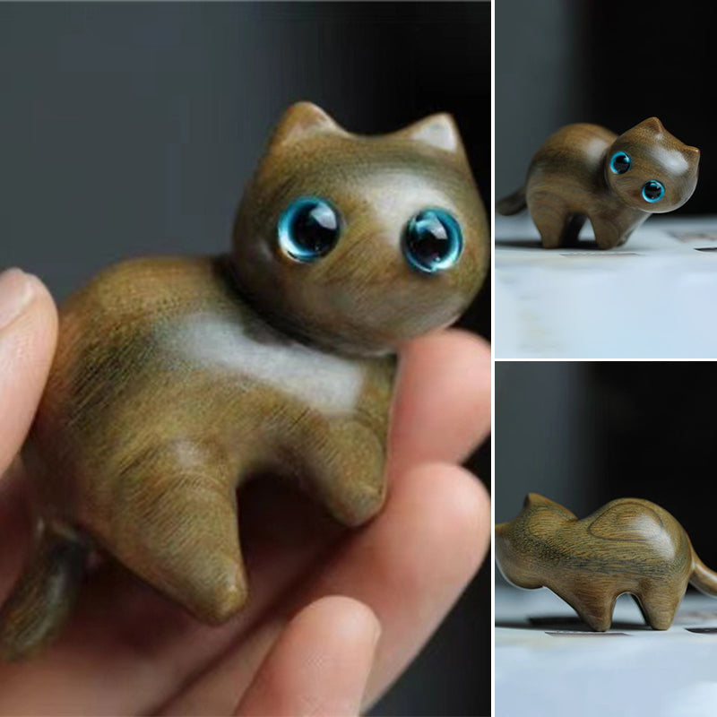 Sandalwood Handmade Wooden Cat Ornament - 80 g, Desk Decor, view 2