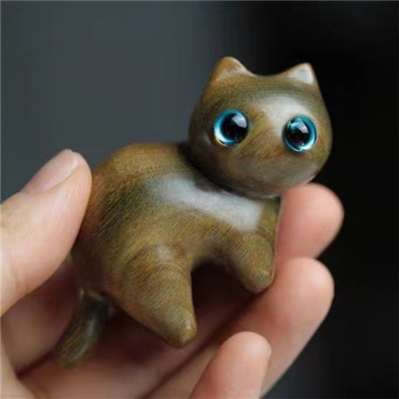Sandalwood Handmade Wooden Cat Ornament - 80 g, Desk Decor, view 3
