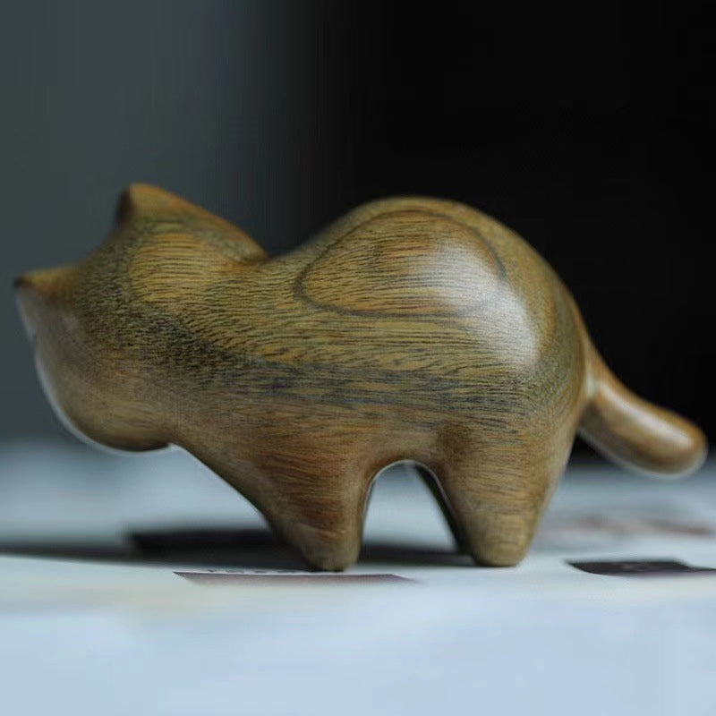 Sandalwood Handmade Wooden Cat Ornament - 80 g, Desk Decor, view 5