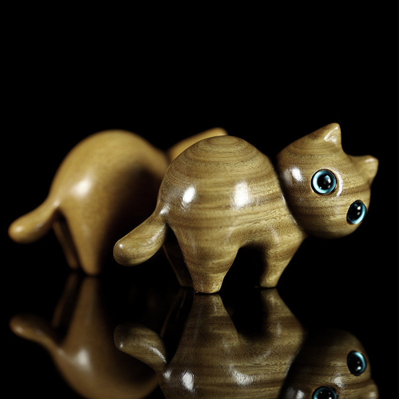 Sandalwood Handmade Wooden Cat Ornament - 80 g, Desk Decor, view 7