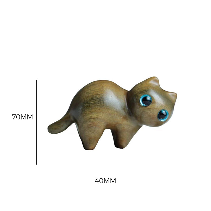 Sandalwood Handmade Wooden Cat Ornament - 80 g, Desk Decor, view 9