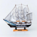 Nordic Wood Sailboat Sculpture with LED Light - Battery Operated, Fabric Sails, view 3